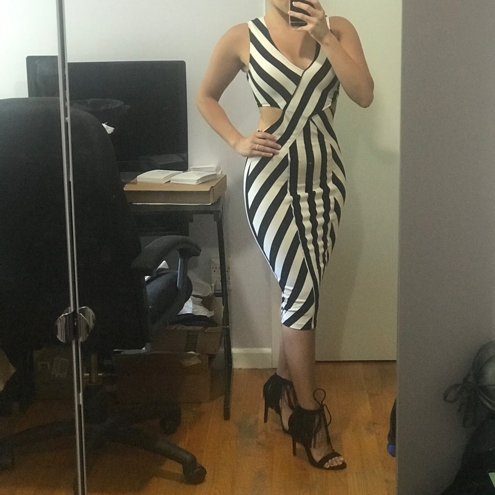 Black & White Striped side Cut Out Dress